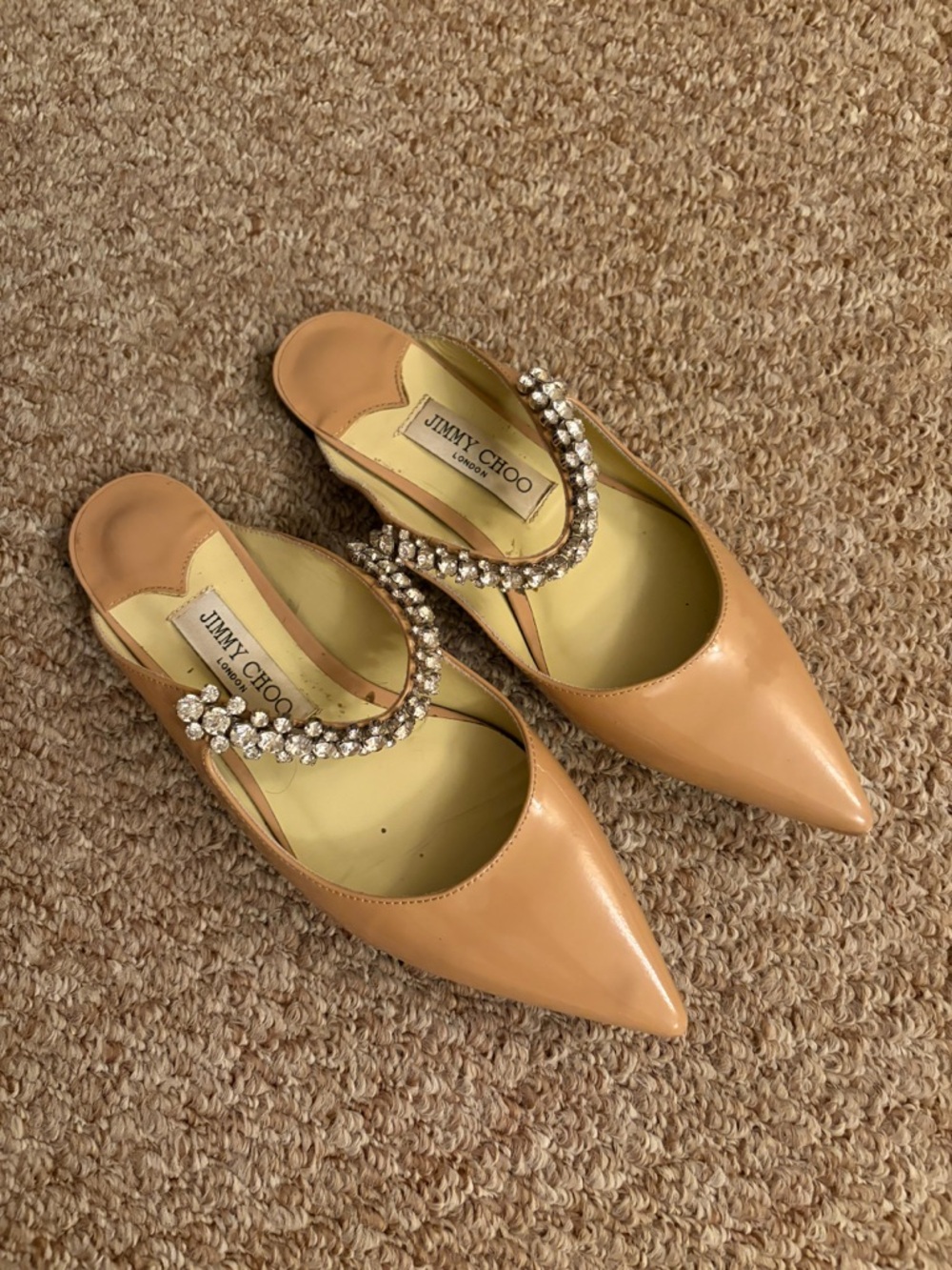 Jimmy Choo Peach Leather Pointed-Toe Slingback with Crystal Strap